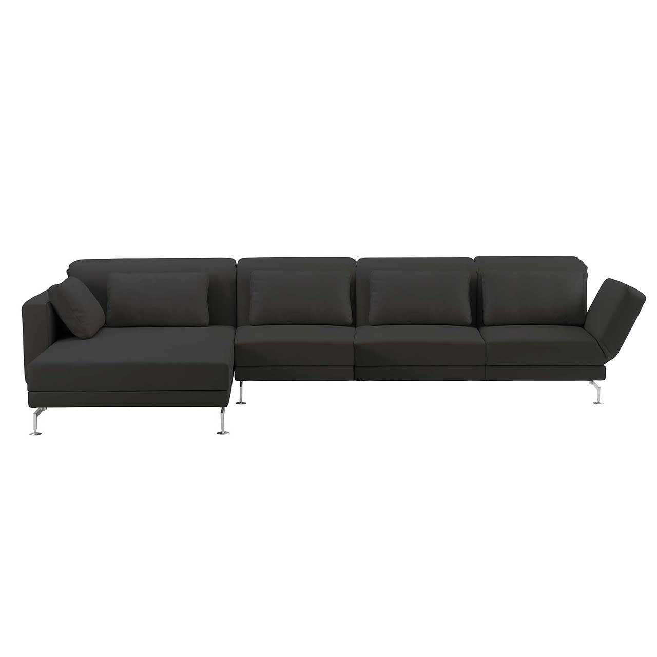 brühl moule small - Garnitur 73238 + 73227 Eckgarnitur mit breitem Longchair links in schwarzem Stoff.