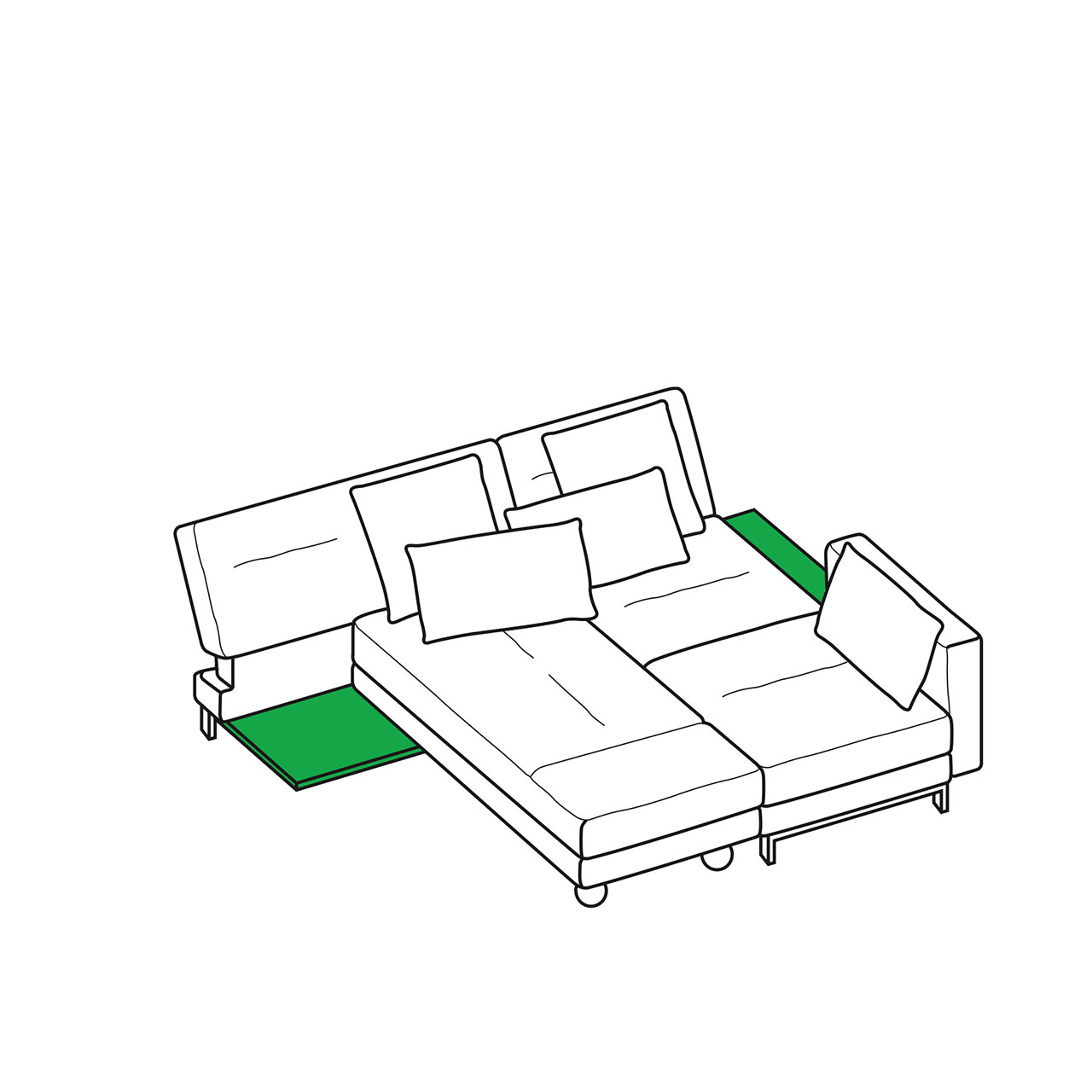 Maßzeichnung brühl four-two soft 68876  Maßzeichnung brühl four-two soft Eckgarnitur, umgeschwenkt zur Liegefläche