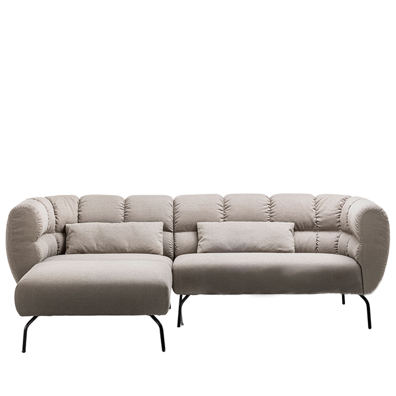 brühl magnolia - Garnitur 73030 + 73019  Eckgarnitur von brühl magnolia mit Longchair links in grauem Leder mit schwarzen Füßen.