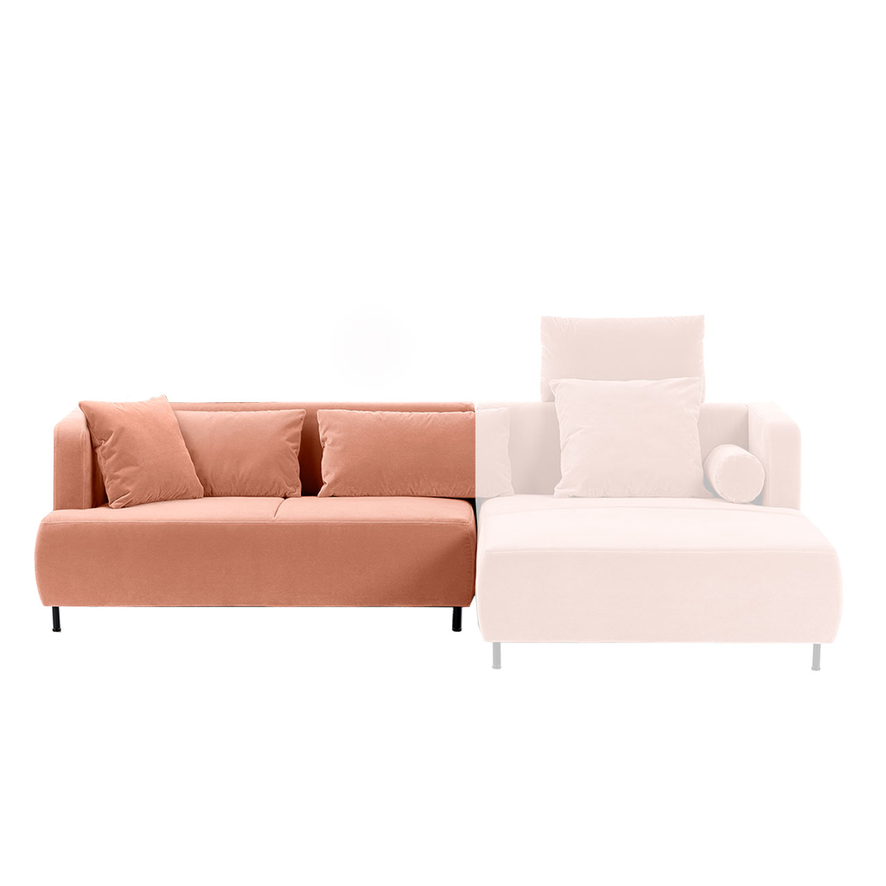 brühl aoyama 75022 Anstellsofa mit Armlehne links in einem pfirsischfarbenen Stoff.