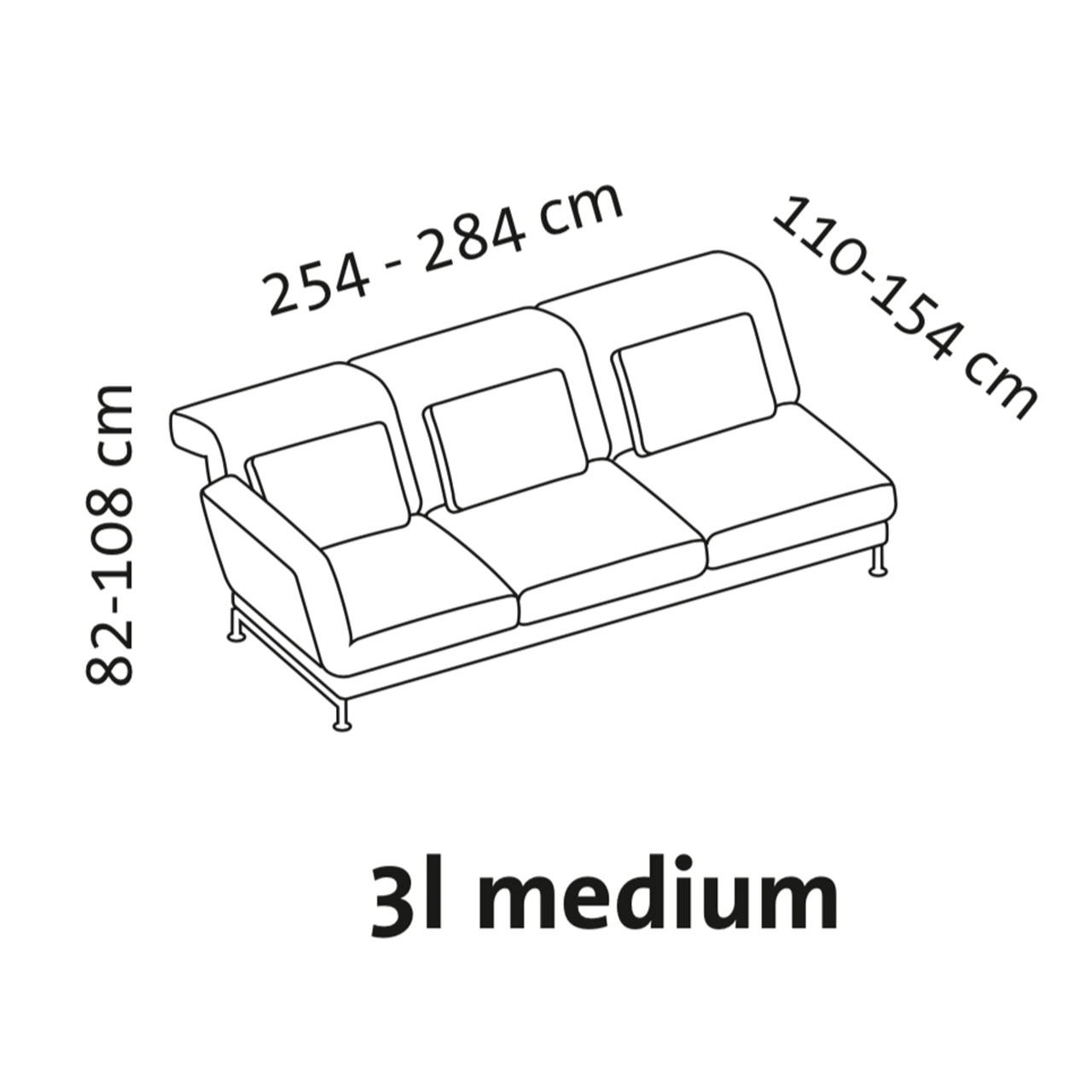 Maßzeichnung brühl moule medium 73126 Maßzeichnung brühl moule medium Anstellsofa 3-Sitzer
