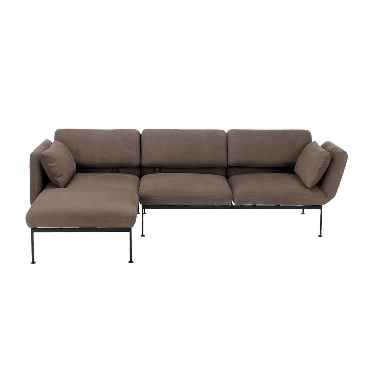 Garnitur brühl roro medium classic 74120 + 74107 Eckgarnitur der Serie roro medium classic mit Relaxliege links und Anstellsofa rechts in braunem Leder.