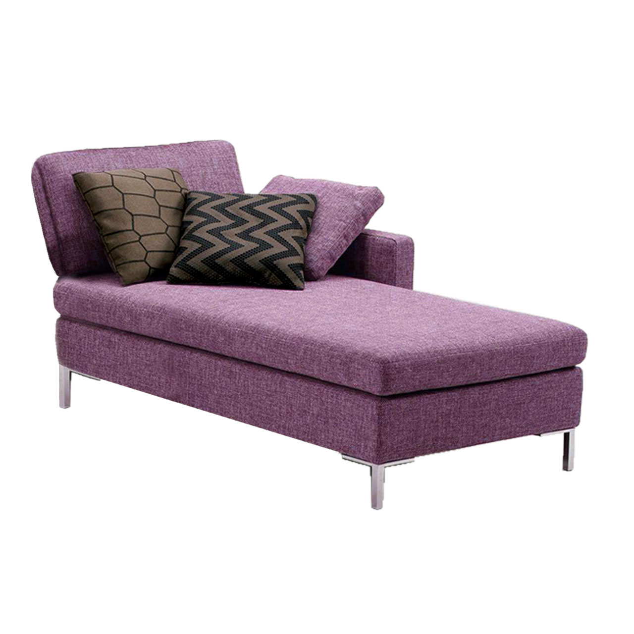 brühl alba - Longchair A2 Violetter Longchair mit Armlehne links und drei Dekokissen.