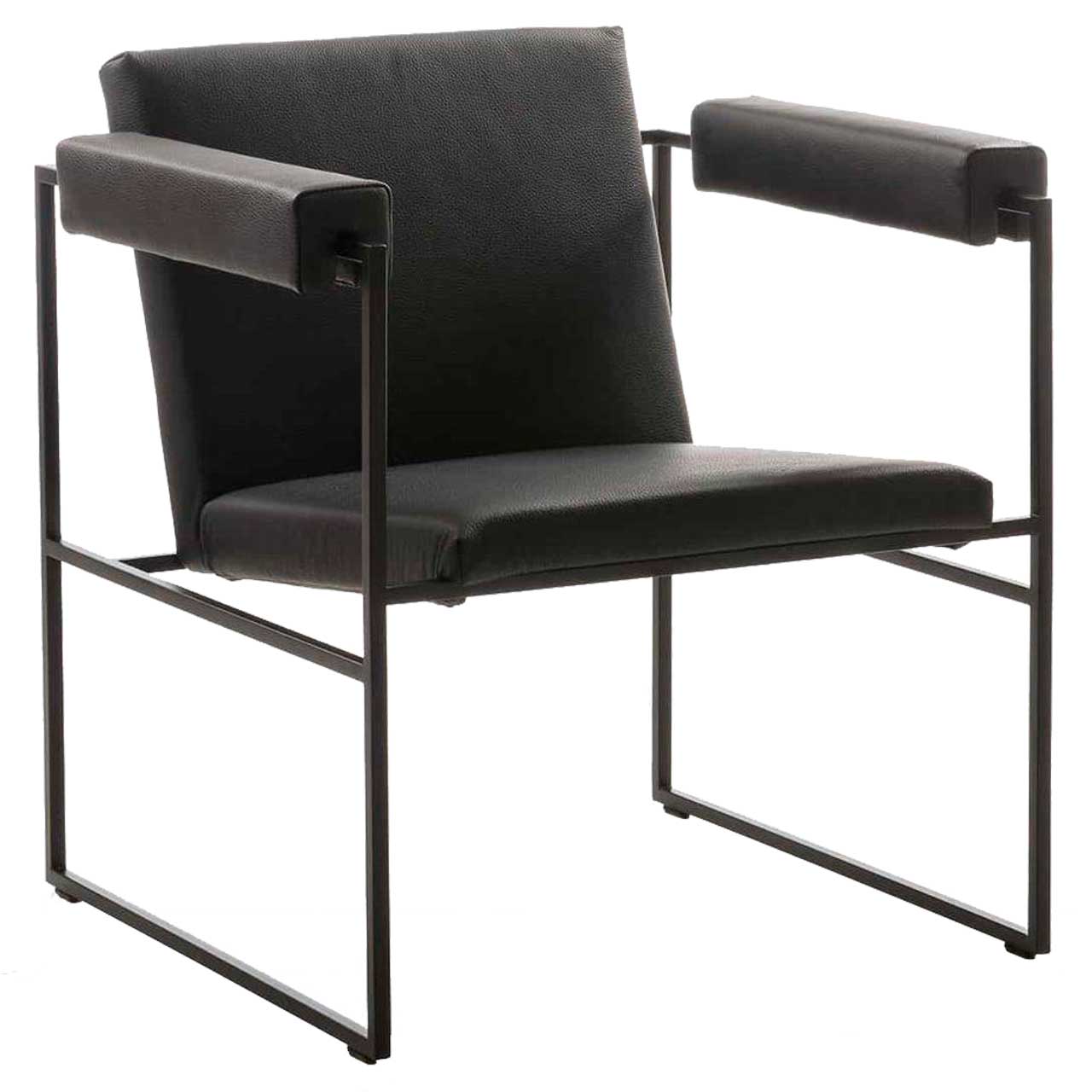 brühl grace metal 68084 Filigraner Sessel mit schwarzem Leder bezogen. Das Untergestell ist aus Metall und schwarz pulverbeschichtet. Die Armlehnen sind mit schwarzen Armlehnpolstern gepolstert.