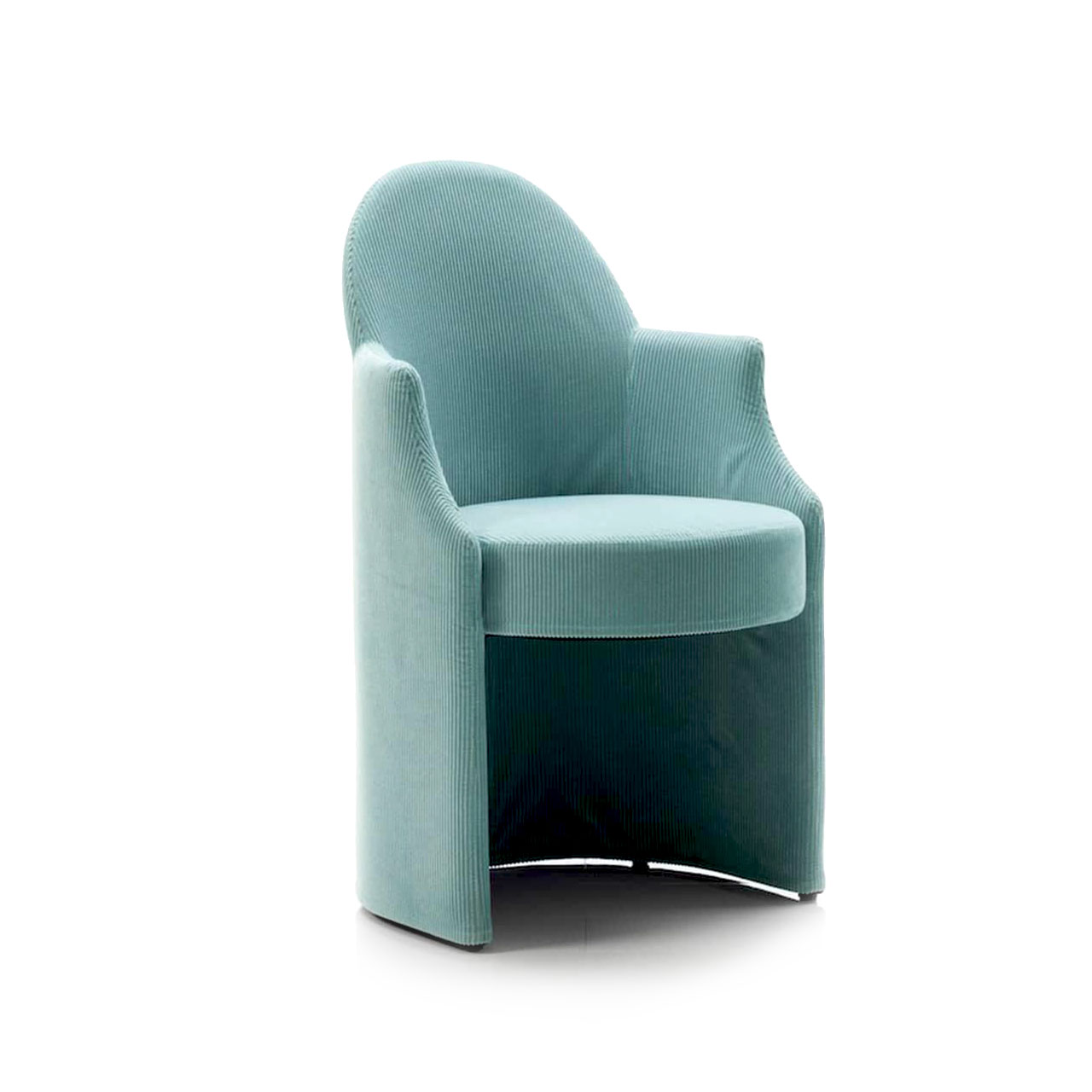 brühl armand Sessel 71601 Ein türkisfarbener Sessel mit runder Sitzbasis. Eine halbkreisförmige Schale umschließt die Sitzbasis und bildet gleichzeitig nach oben Armlehnen und Rücken.