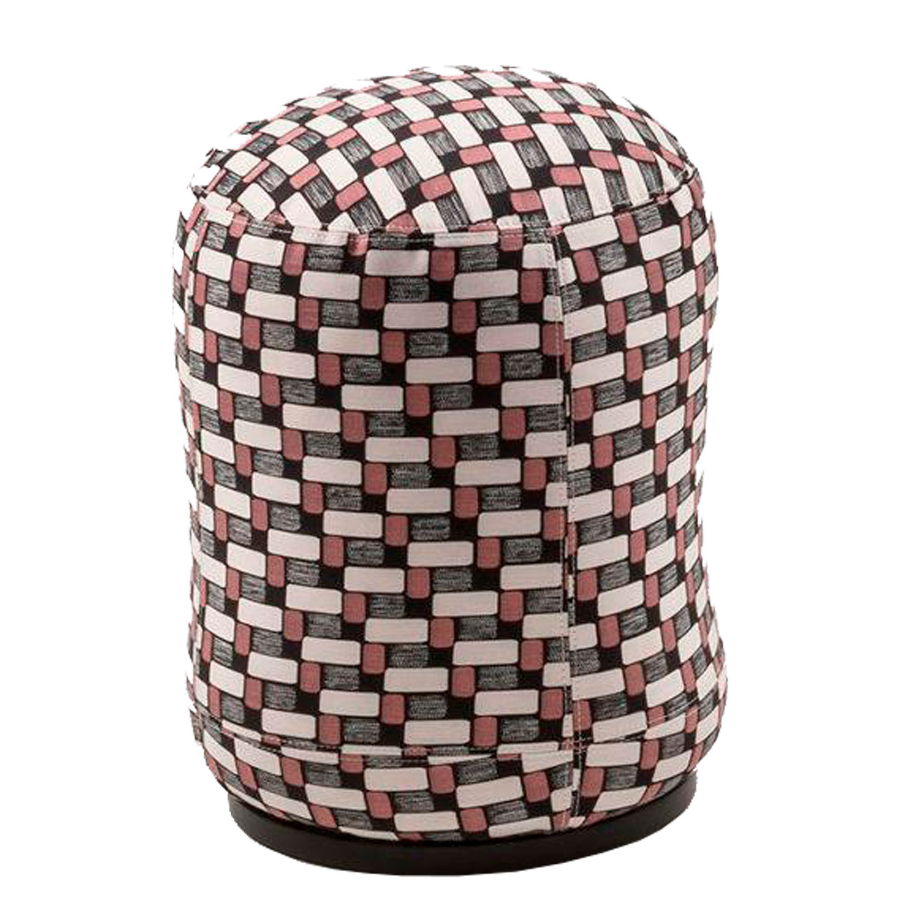 brühl lemon-blossom Hocker 63461 Zylindrischer Hocker mit einer schwarzen Drehbasis. Der Stoff ist schwarz, braun und weiß gemustert.