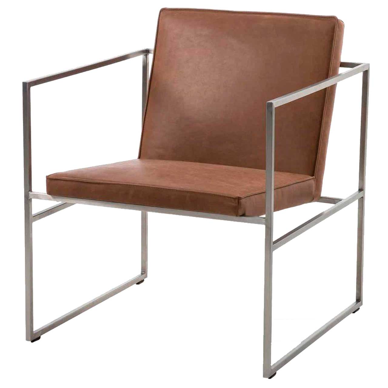 brühl grace metal 68002 Filigraner Sessel mit braunem Leder bezogen. Das Untergestell ist aus Metall.