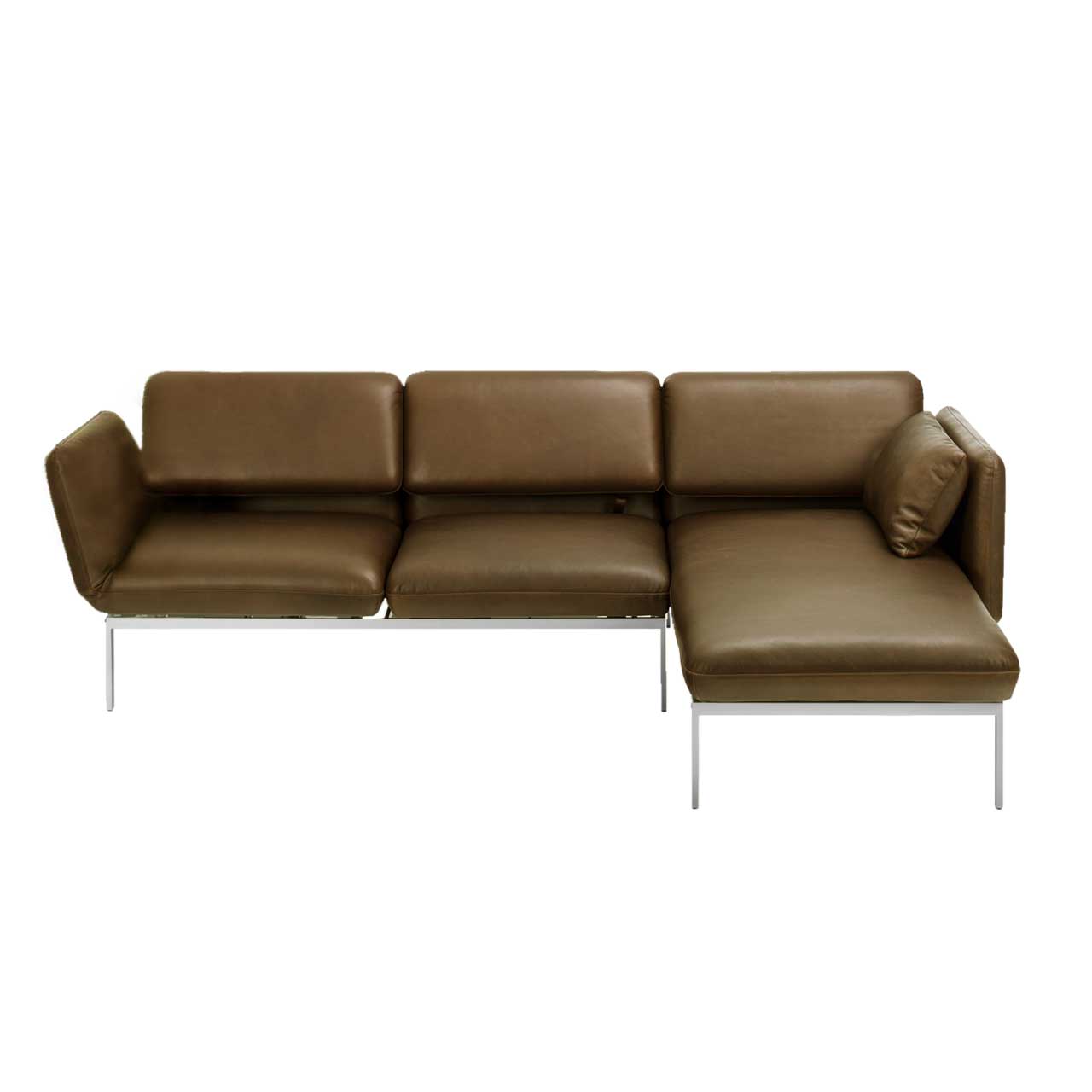 Garnitur brühl roro small classic 74206 + 74223 Eckgarnitur der Serie roro small classic mit Longchair rechts und Anstellsofa in braunem Leder.