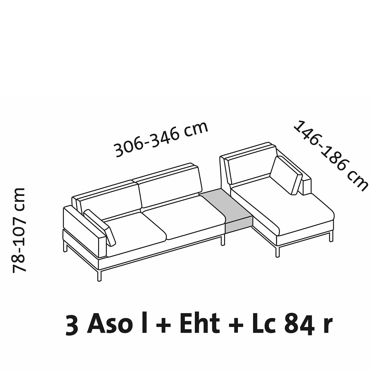 Maßzeichnung brühl tomo compact 72634 + 72690 + 72639 Maßzeichnung brühl tomo compact Eckgarnitur