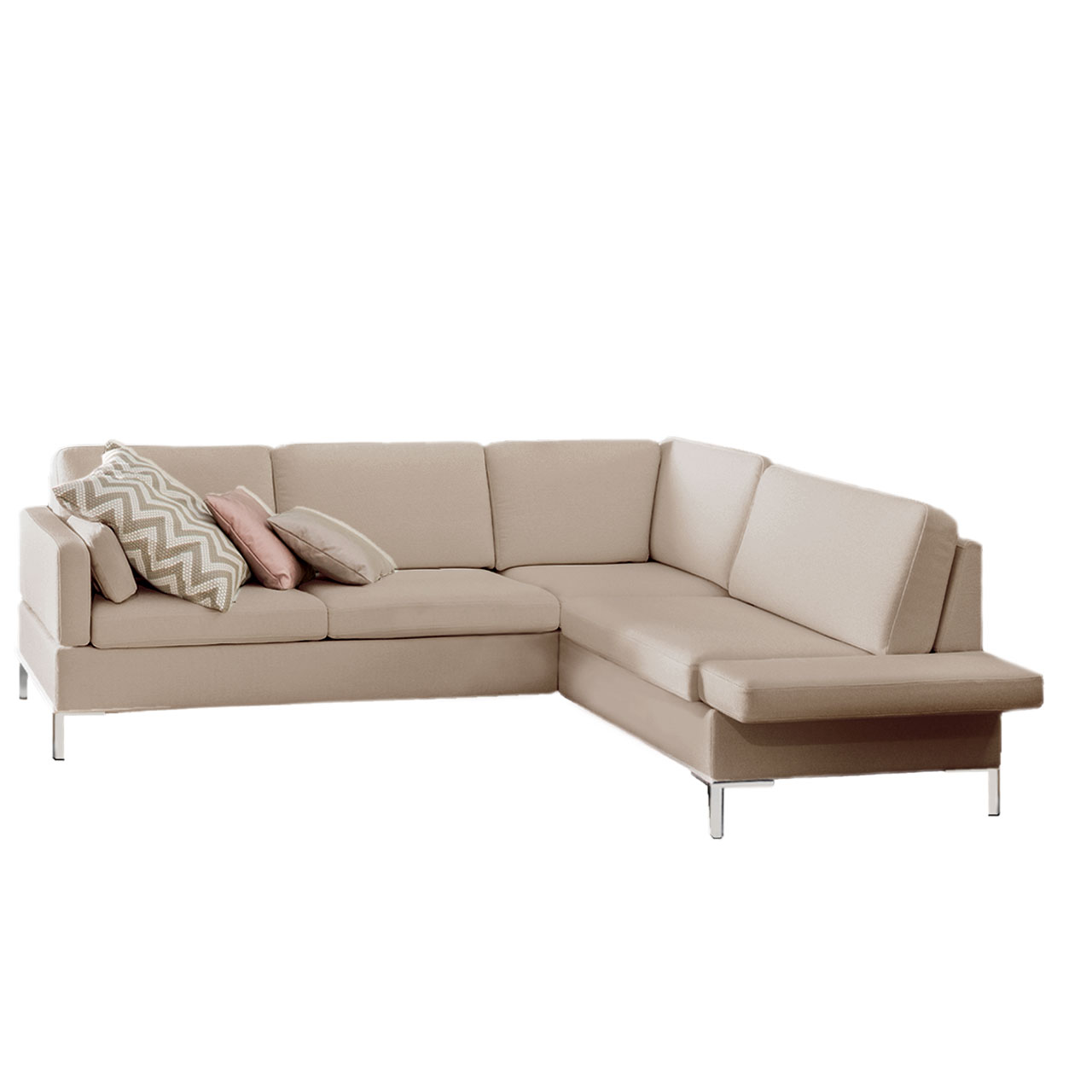 Bruehl_alba_system_garnitur_B1_X2 Cremefarbene Eckgarnitur mit Anstelsofa links und Eckanbausofa rechts.