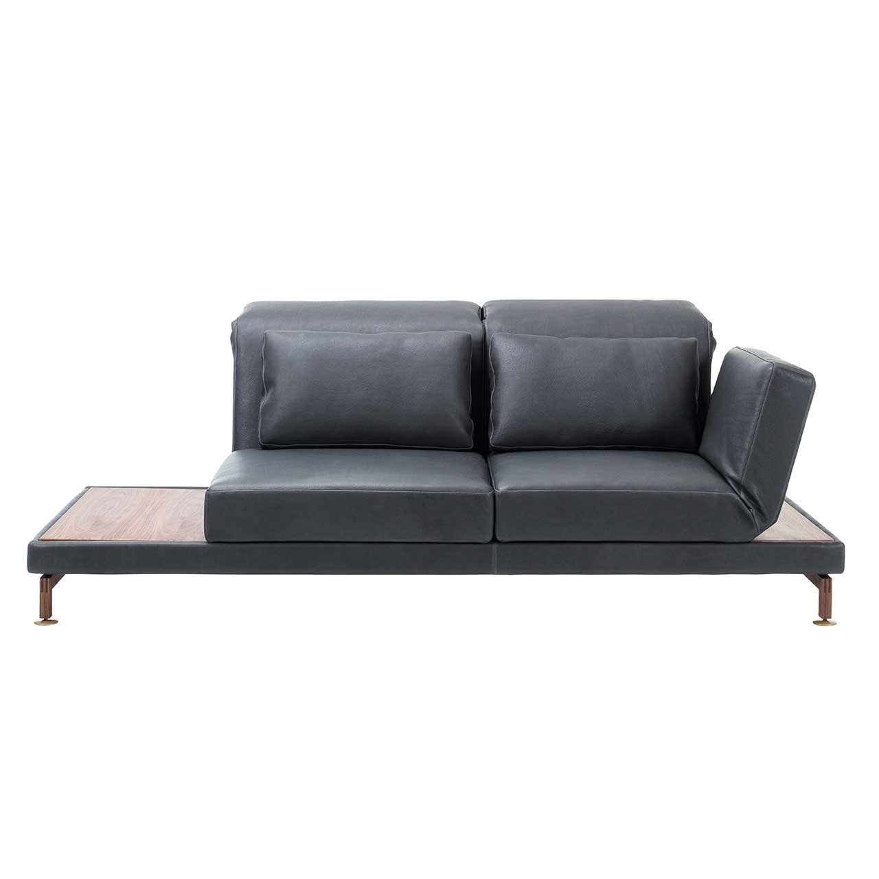 brühl moule medium - Anstellsofa 73129 2-Sitzer brühl moule mAnstellsessel mit 2 Sitzen in dunkelgrauem Leder mit Armlehne rechts. Neben der Armlehne ist eine Ablagefläche in dunklem Holz, auf der linken Seite ist eine größere Ablagefläche integriert.edium - Anstellsofa 73129 2-Sitzer
