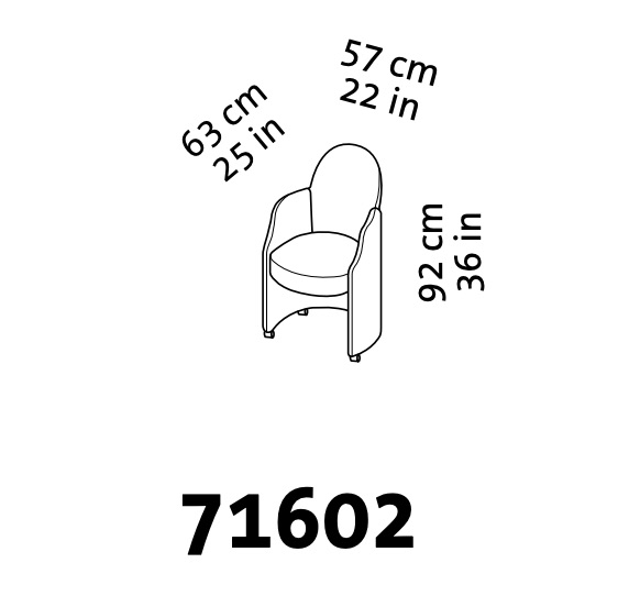 Maßzeichnung brühl armand Sessel 71602. Maßzeichnung für den Sessel armand 71602 mit Rollen.