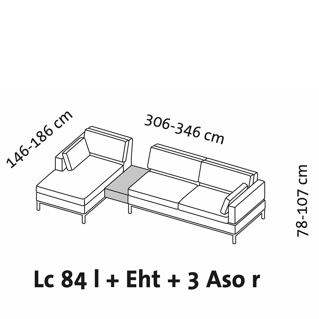 Maßzeichnung brühl tomo soft 72438 + 72690 + 72435 Maßzeichnung brühl tomo soft Eckgarnitur