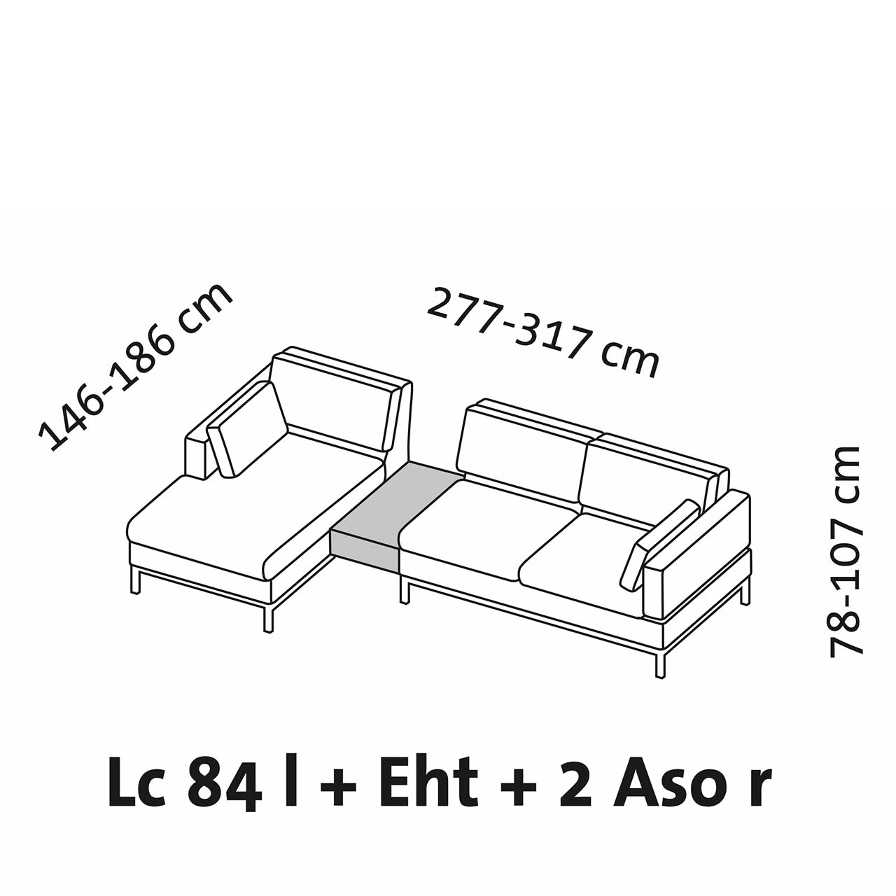 Maßzeichnung brühl tomo compact 72638 + 72631 Maßzeichnung brühl tomo compact Eckgarnitur