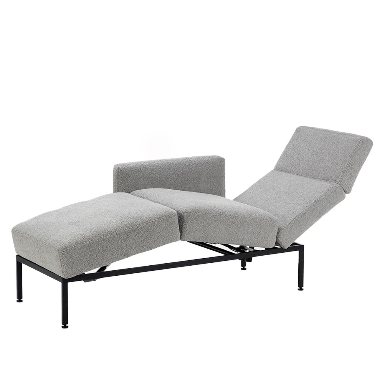 Relaxliege der Serie brühl roro small soft in grauem Stoff in Relaxposition.