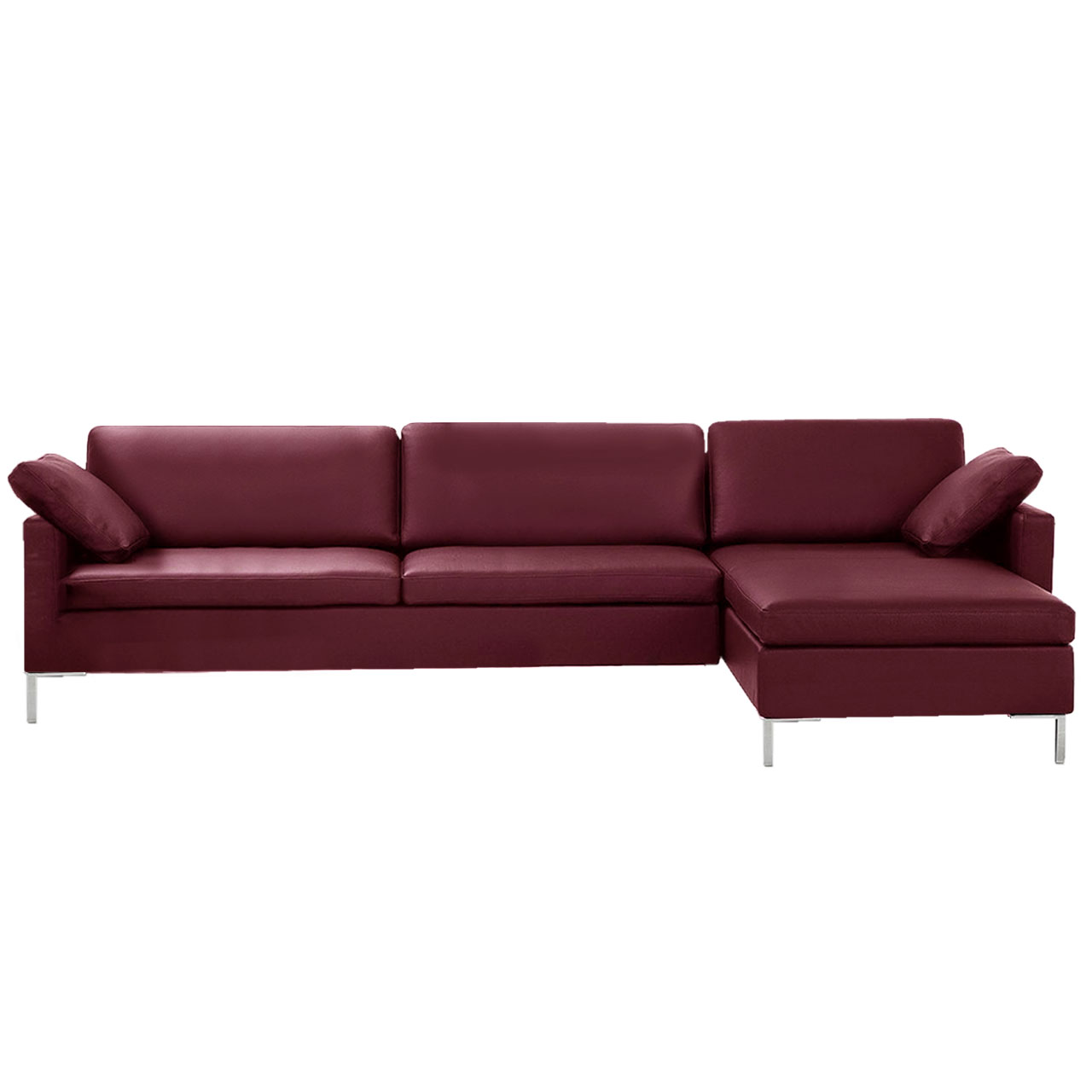 Bruehl_alba_Y1-A2-Garnitur Dunkelrote Eckgarnitur mit Longchair rechts und Eckanbausofa links.