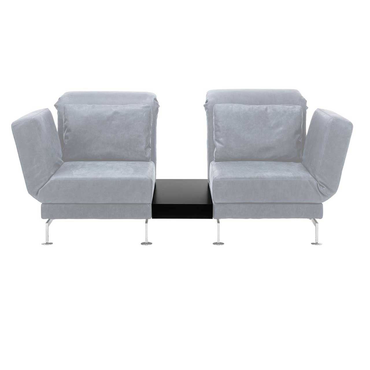 brühl moule medium - Einhängetisch 73190 Zwei Relaxsessel der Serie brühl moule in grauem Leder sind mit einem Einhängetisch zu einer Garnitur verbunden.