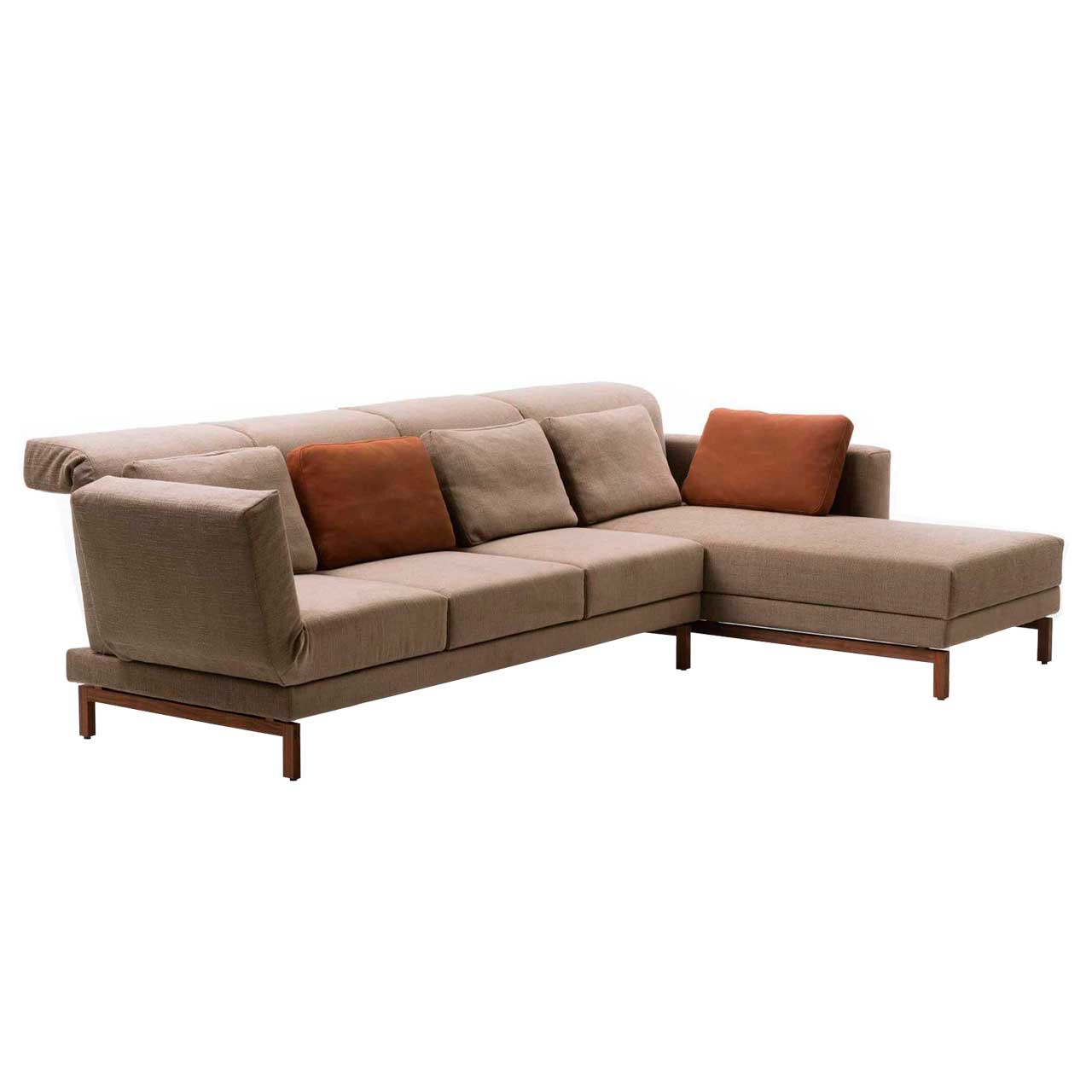 brühl moule small - Sofa Sitzgruppe 73226 + 73231 Eckgarnitur in hellbraunem Stoff mit Longchair rechts.