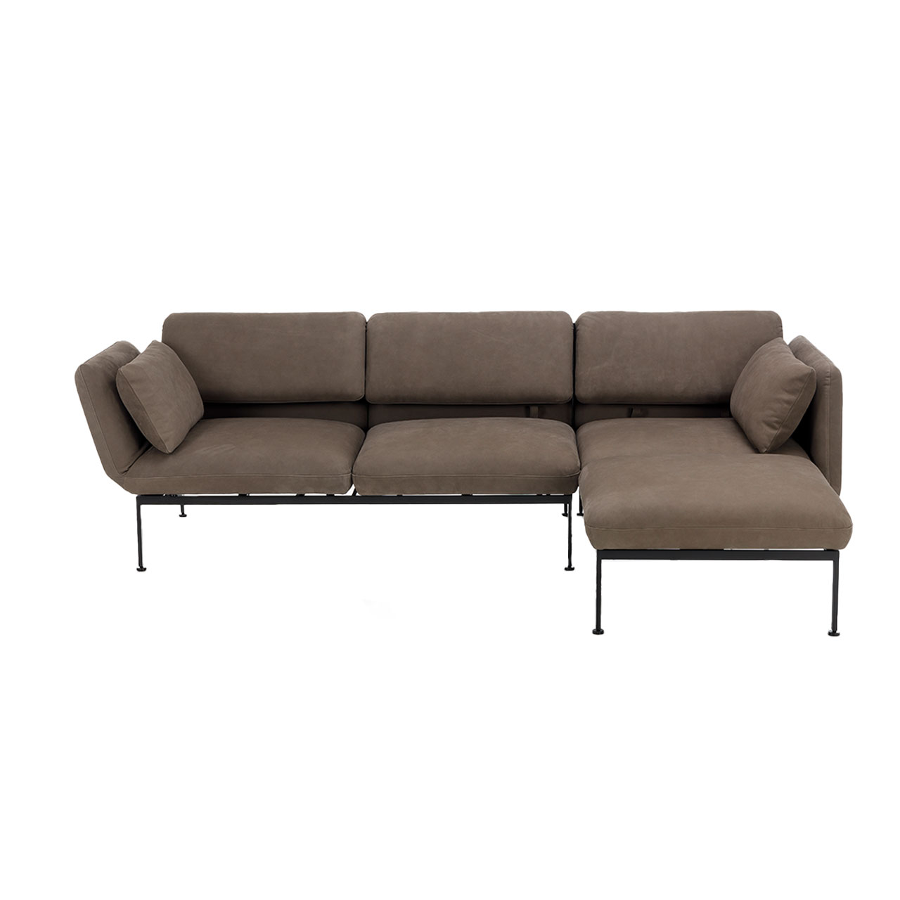 Garnitur brühl roro medium classic 74106 + 74120 Eckgarnitur der Serie roro medium classic mit Relaxliege rechts und Anstellsofa links in braunem Leder.