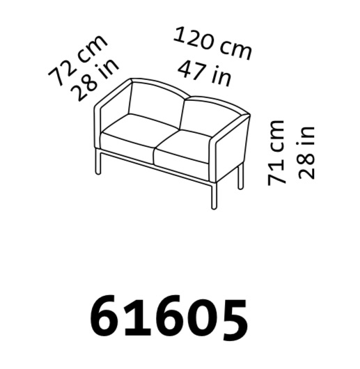 Maßzeichnung brühl add1 Sofa 2-Sitzer 61605 Maßzeichnung eines zweisitzigen Sofas.