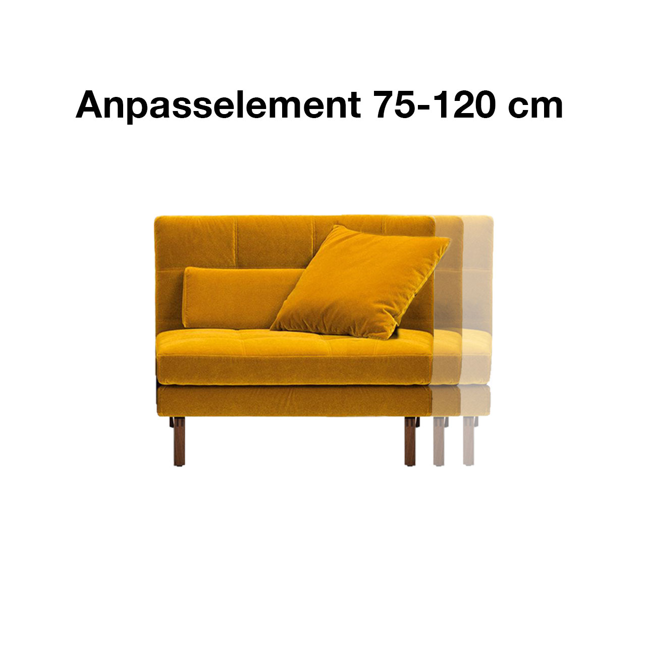 brühl amber Anpasselement Gelbes Anpasselement. Darüber Schrift: Anpasselement 75 bis 120 cm.