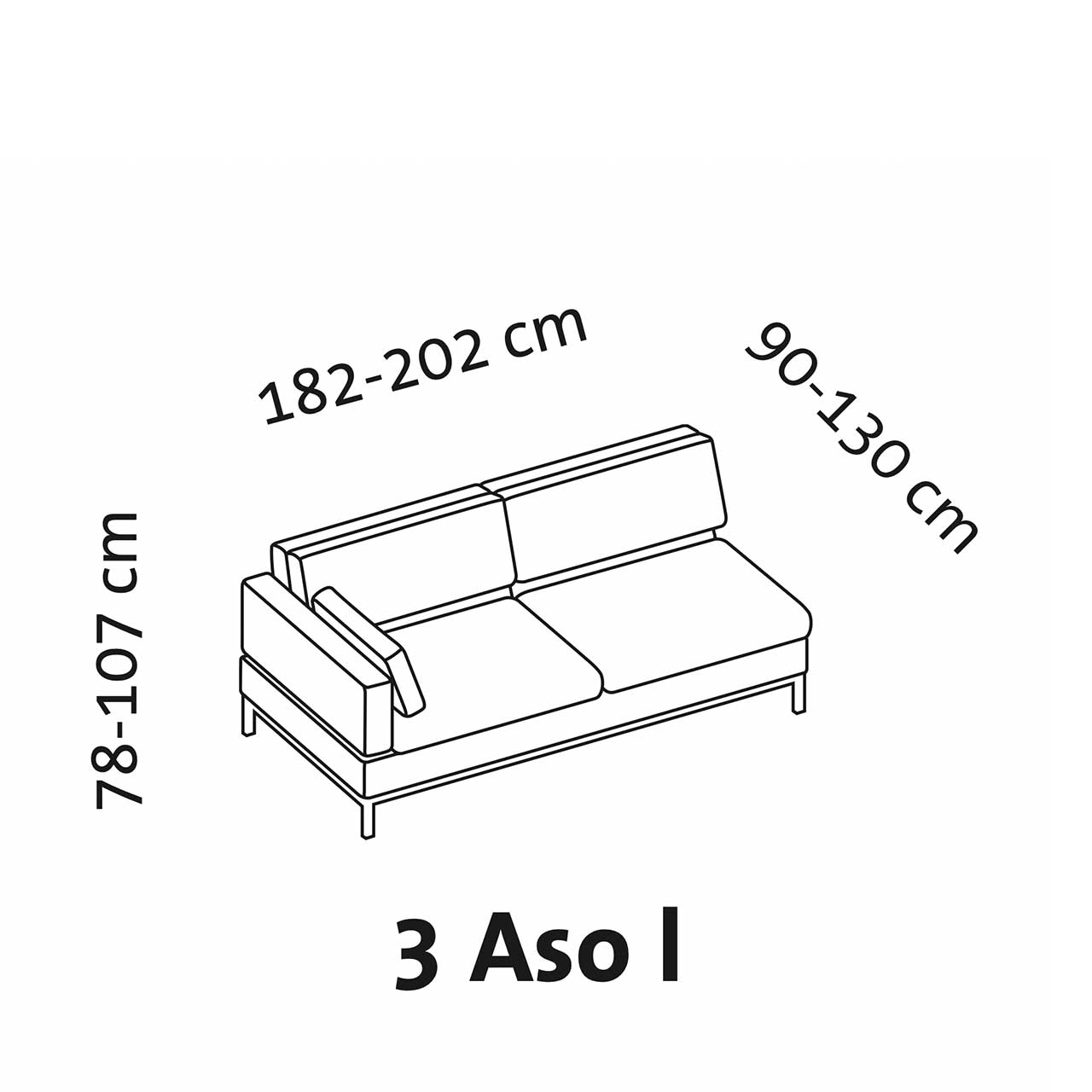 Maßzeichnung brühl tomo compact 72634 Maßzeichnung brühl tomo compact Anstellsofa 3-Sitzer