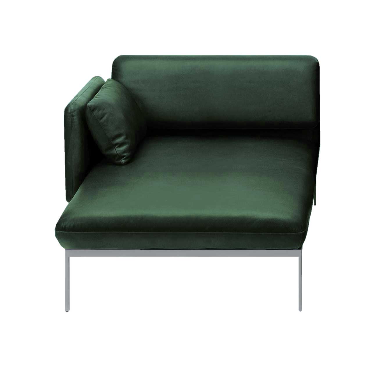 Longchair brühl roro medium classic 74124 Der Longchair der Serie roro medium classic mit verschiebbarer Armlehne links in grünem Leder.