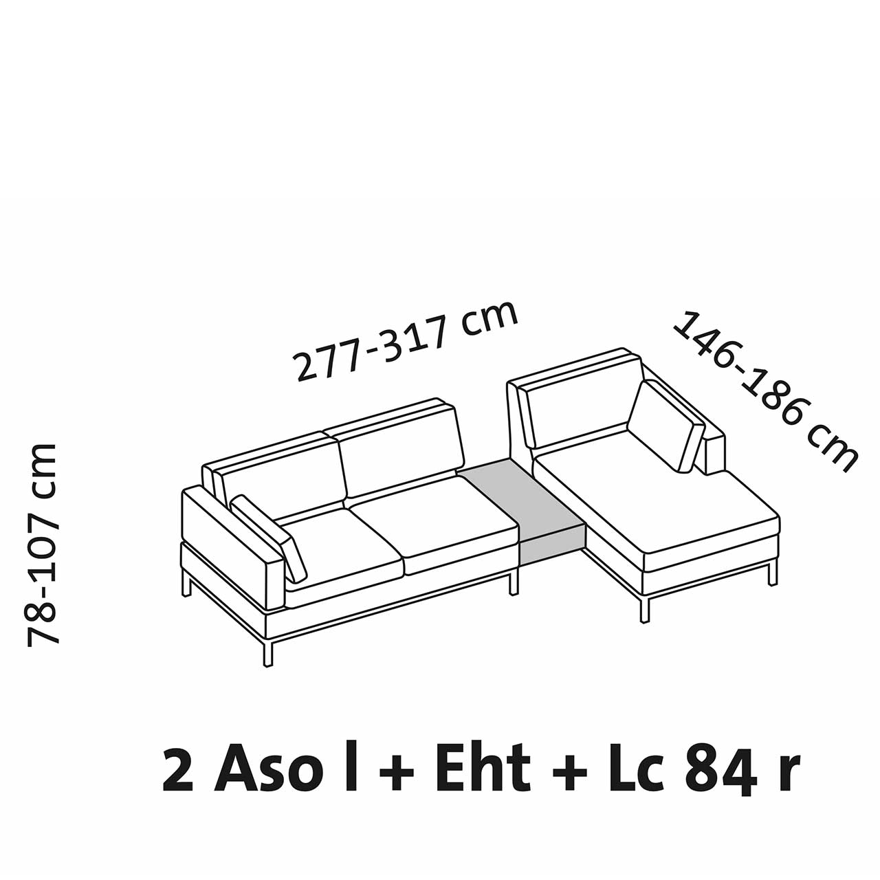 Maßzeichnung brühl tomo soft 72430 + 72690 + 72439 Maßzeichnung brühl tomo soft Eckgarnitur