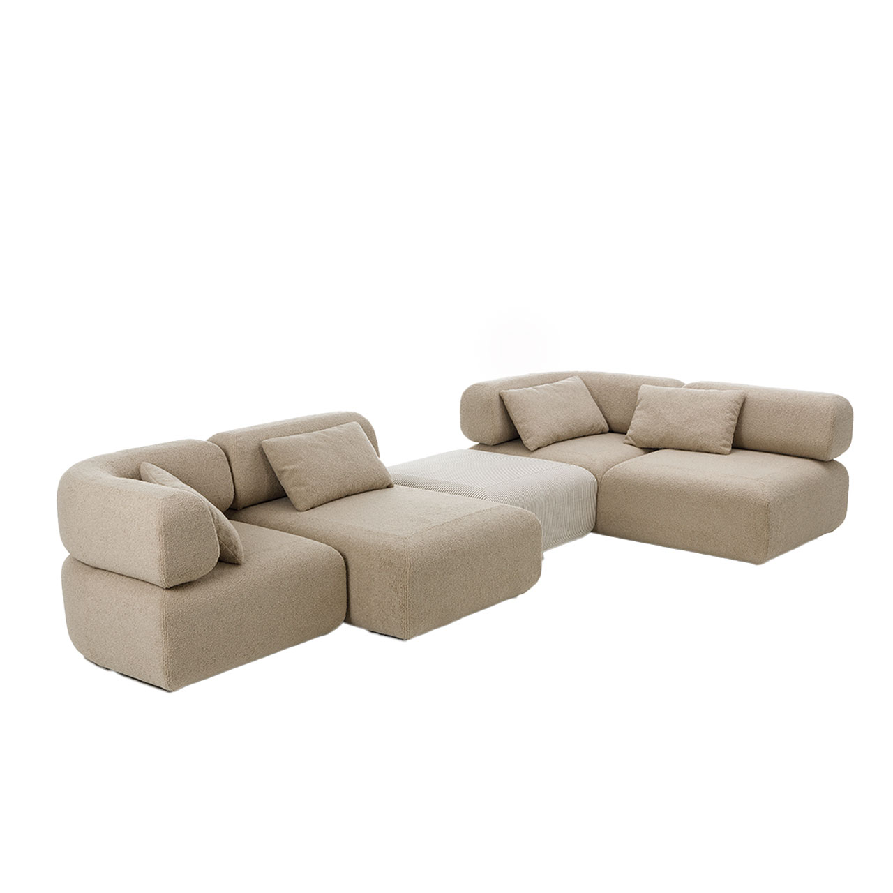 Garnitur all together 73640-73608-73660-73621 Hellbraune Eckgarnitur aus Abschlusselement links, tiefem Zwischenelement, Hocker und Openend rechts.