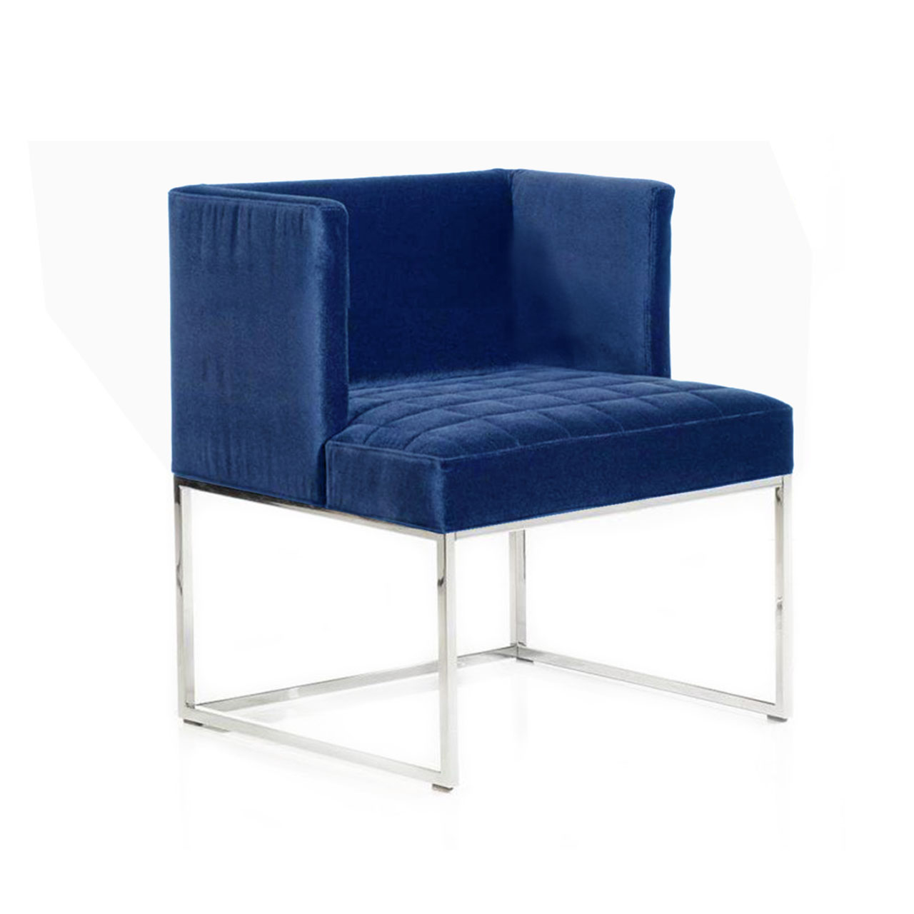 bruehl-belami-stuhl-70801-gesteppt Blauer Sessel mit niedrigen, geschlossenen Seiten und niedrigem Rücken.  Der Sitz ist mit einer Karosteppung versehen.